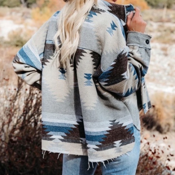 SOLD OUT Eldora Aztec Tribal Distressed Western Shacket - Picture 3 of 4